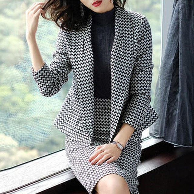 セットアップ レディース 秋冬 ツーピース 2点セット ジャケット タイトスカート ひざ丈 千鳥格子 大きいサイズ Xl きれいめ オフィス フォーマル オフィス 代 30代 40代 50代 Like Fashion