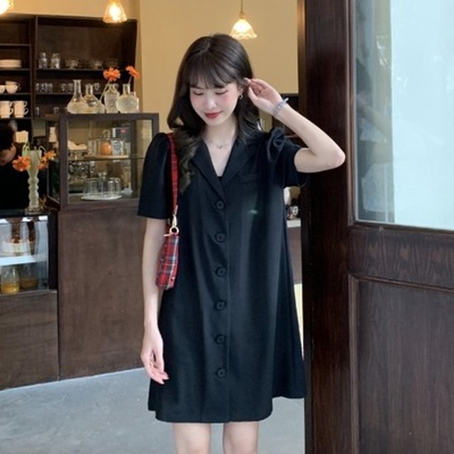 ワンピース オープンカラー 半袖 シャツワンピース レトロ 無地 ママコーデ 通勤 デート お出かけ Mh2124 Valentina210