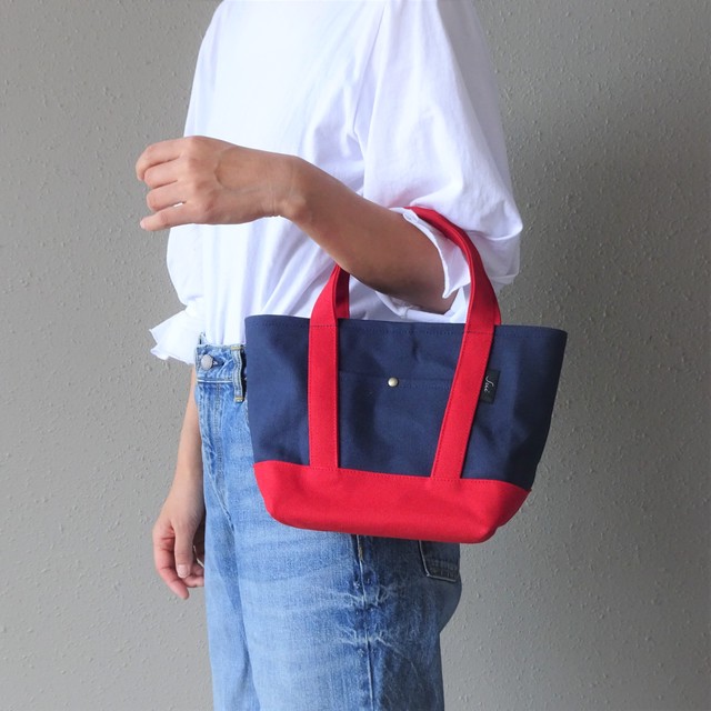 カラー帆布のトートバッグs ネイビー 赤 Sui