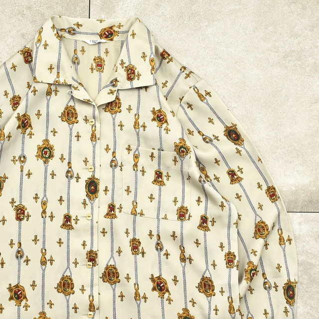 Jp vtg Emblem full pattern poly shirt