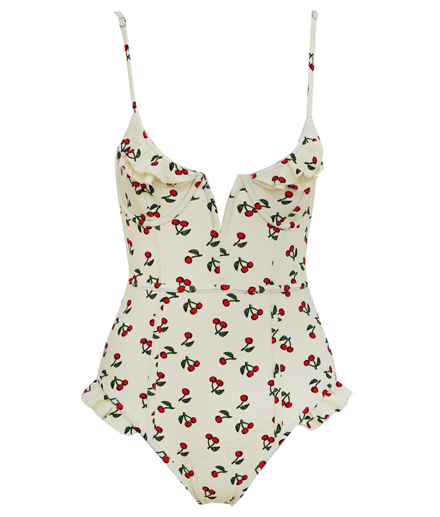即納品 Mサイズ 水着 ワンピース さくらんぼ柄 バックリボン 蝶々結び ビーチ リゾート Paprika
