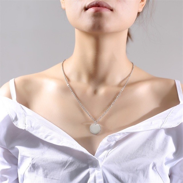 送料無料 コイン ネックレス レディース 刻印 名前 Love ロゴ ステンレス ラウンド サークル アクセサリー Unionsquare