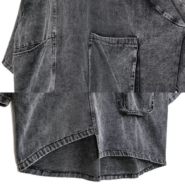 プルオーバー ハイネック グレー デニムジャケット ジージャン Gジャン ゆったり オーバーサイズ アウター レディース メンズ 単サイズ Xl前後 原宿 ストリート 韓国 お洒落 服 新品 秋物 冬物 チベタンタイガーラグ販売店 古着屋