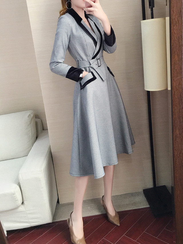 コート風ワンピース 長袖 ポケット ガウン風 Aライン 膝丈 ミディ丈 春 秋 通勤 おでかけ Select Shop Skry スクリー