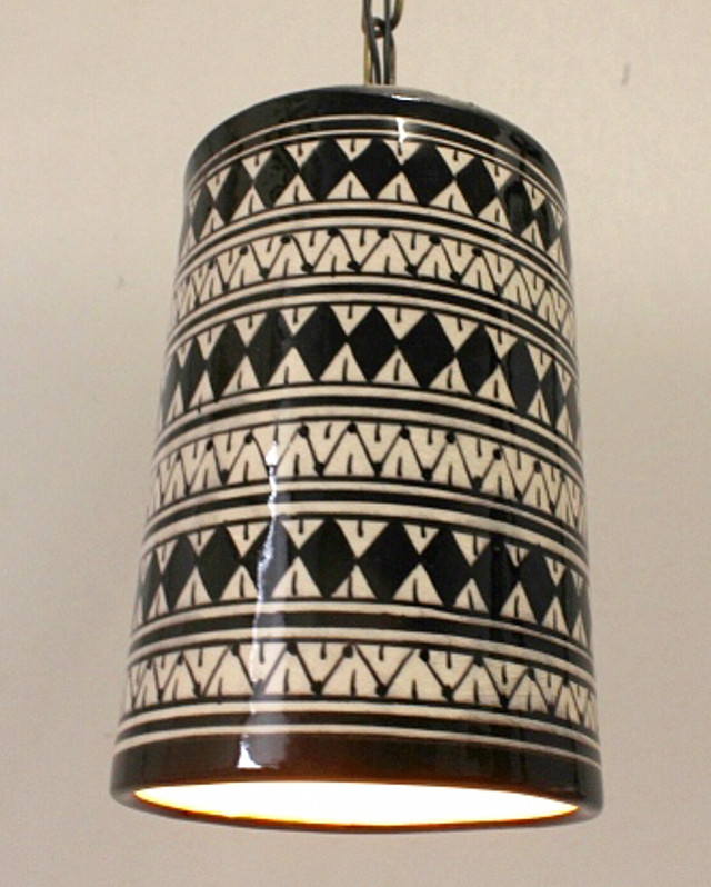 モロッコ陶器ランプシェードsafi 縦ﾄﾞｯﾄﾓﾉﾄｰﾝ Plusgardensshop
