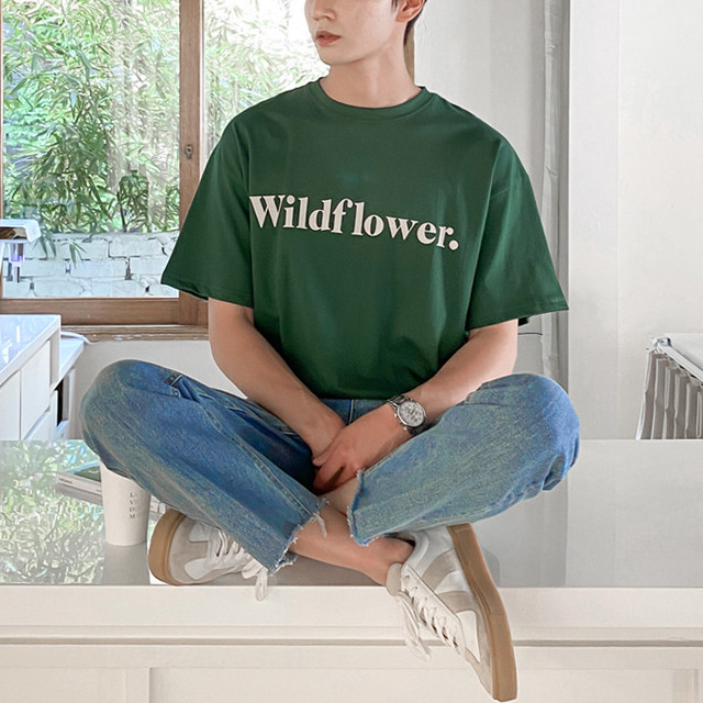 ワイルドフラワー レタリング シンプル カジュアルtシャツ Wn110 韓国