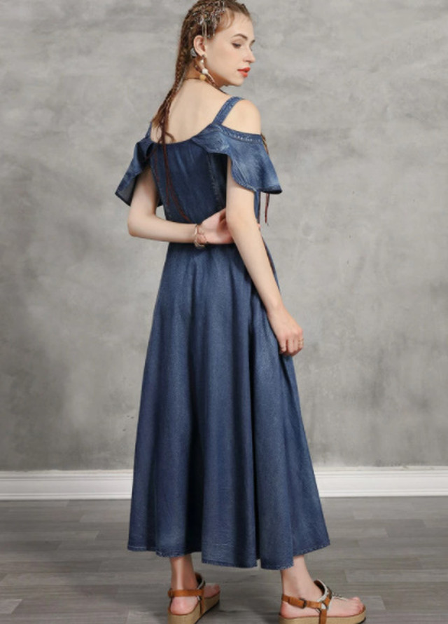 Top Mode ワンピース レトロテイスト デニム シンプルデザイン シンプル シック トレンド クール モダン カジュアル ワイルド モード系 Cool ブルー 青 El 0174 Top Mode