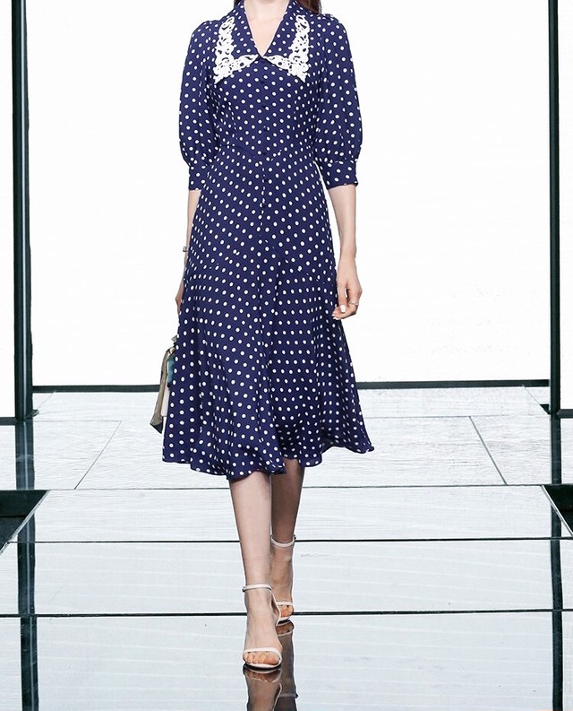 水玉 ドット ワンピース ネイビー 紺 ブラウス Xl Loveysmileshop