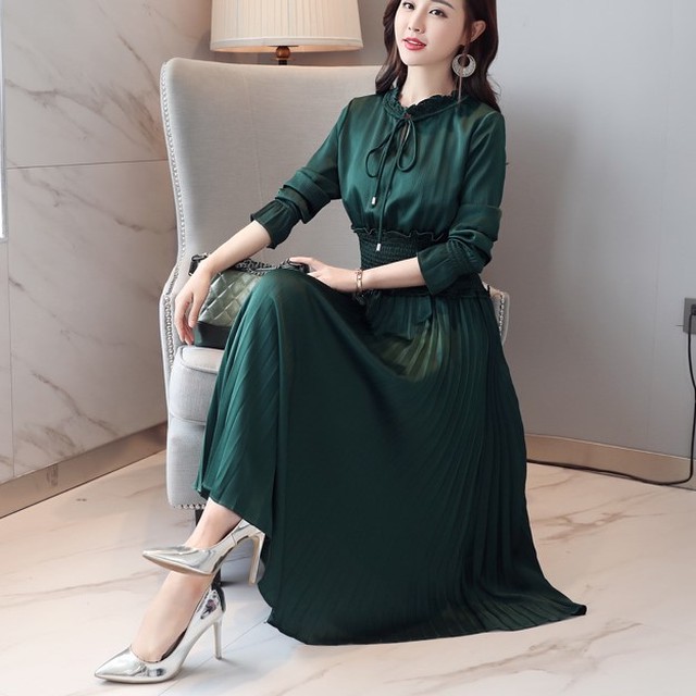 シンプル プリーツワンピース ストレッチ ロングワンピース オフィス きれいめ シック 上品 食事 お呼ばれ 二次会 結婚式 Ptnmo0092 Shop Suba