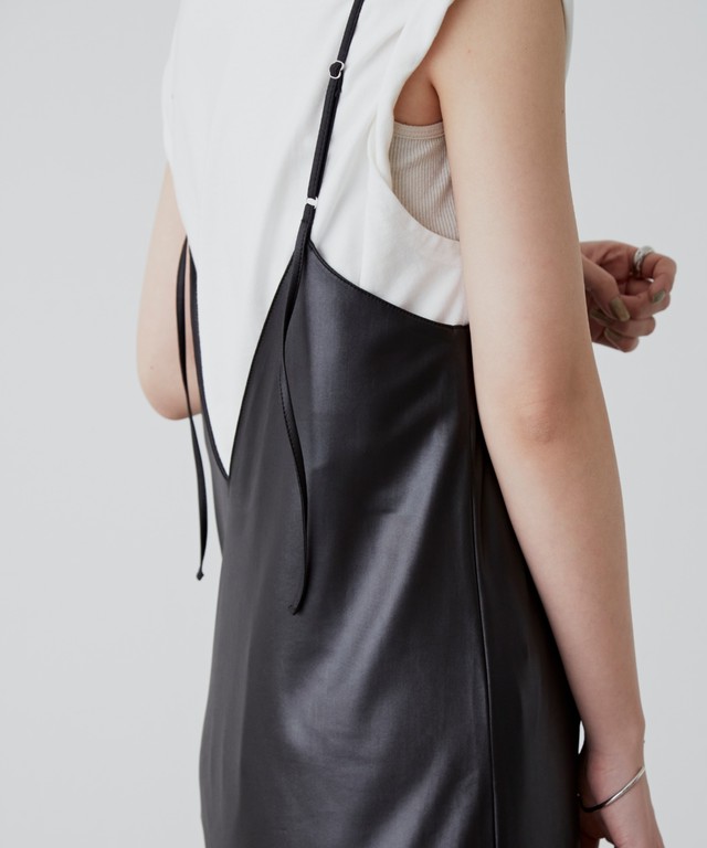 レザーライク切り替えキャミワンピース Blk Aunt Marie S