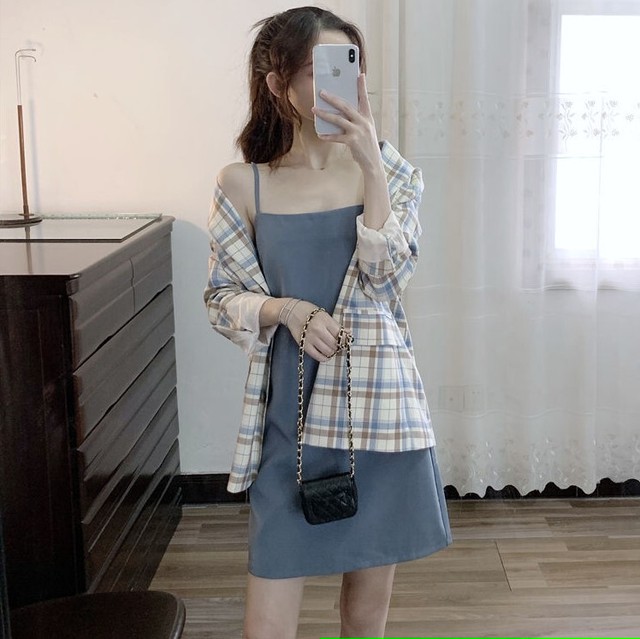 韓国系ファッションおしゃれチェックコート ノースリーブワンピース Ins 1713 Ins Fashion ファッション専門店 可愛い 安心 素敵な商品を多数ご用意