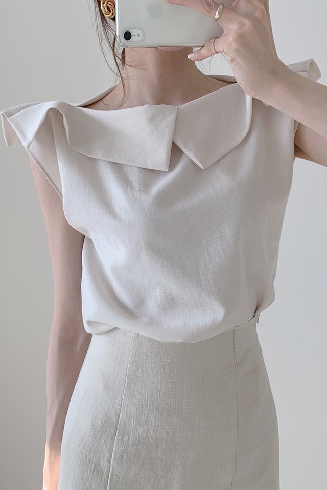 変形襟 おしゃれ ノースリ シャツ トップス タンクトップ Tシャツ ブラウス コットン 襟付き ボートネック ノースリーブ 半袖 シフォン 変形 大人 大人可愛い きれいめ 個性的 セクシー フェミニン フォーマル セクシー ゆめかわいい 秋 オフィス オフィスカジュアル 結婚