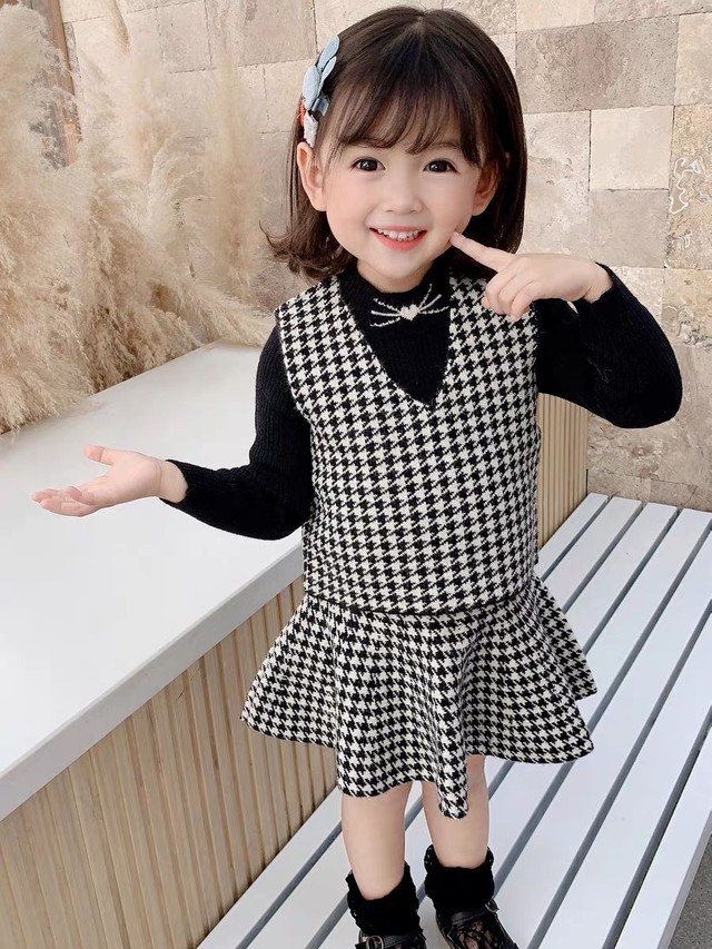 即納 ニット ワンピース チェック セットアップ ベビー キッズ 子供服 80 90 100 110 1 輸入服 セレクトショップ 2点セット 7081 Ikko Online