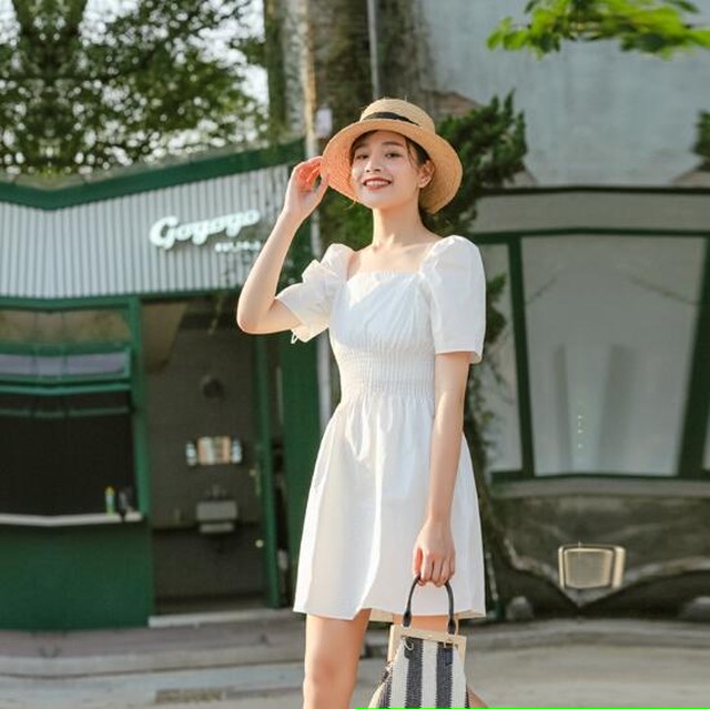 ワンピース レトロ ホワイト フランス風 可愛い Pinkyceleb