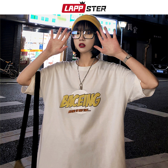 Lappsterメンズレター原宿特大tシャツ夏レディースストリートヒップホップtシャツカップルkpop黒tシャツ ブラック かわいい サマー 夏物 Lappster公式ストア Efect