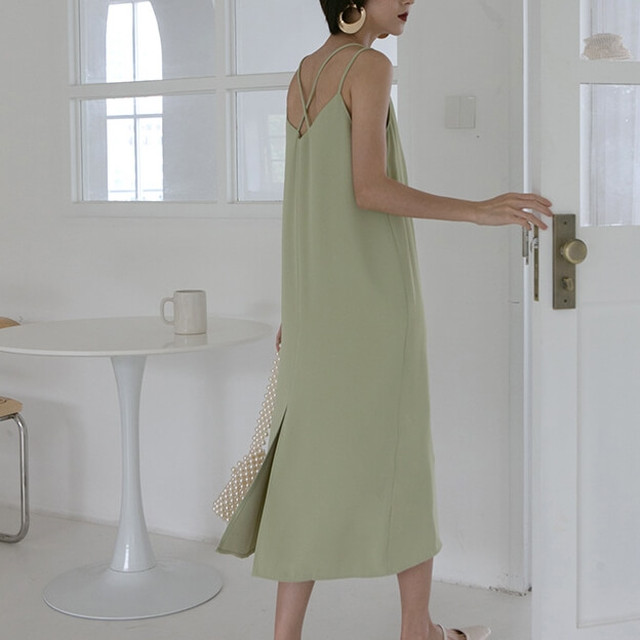 ロングワンピース ワンピ ニット 韓国 きれいめ コーデ 40代 30代 キャミワンピース 無地 バックオープン バックコンシャス ミモレ丈 ノースリーブ 代 デート おしゃれ 大人 可愛い Dress No Sato