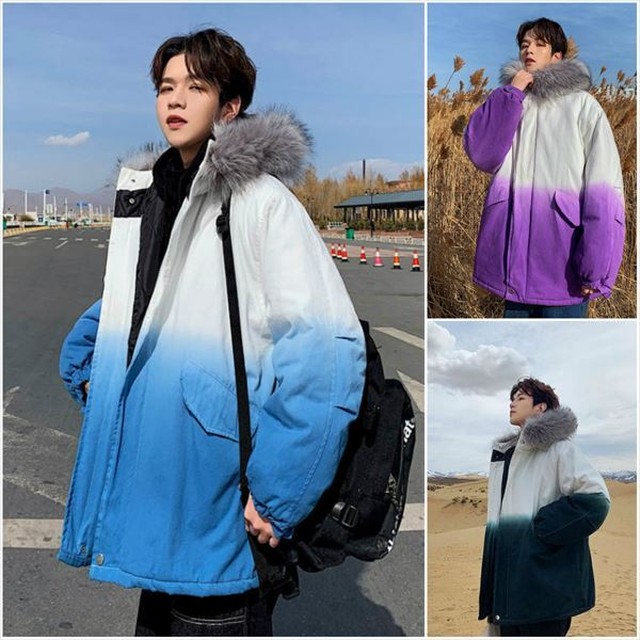 グラデーション 中綿入りコート 大きいサイズ モッズコート 中綿コート フード付き ファー ハイネック ビッグシルエット 防寒着 暖かい オーバーサイズ アウター ジャンバー アウトドア メンズ 冬 防寒 10代 代 30代 M L Xl 2xl 3xl 4xl 5xl 取寄 発送目安14 21日