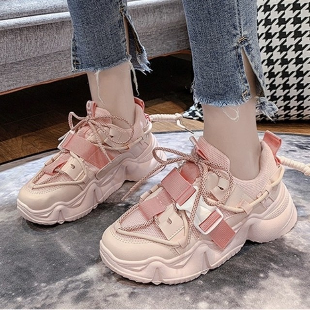 ベルトデザインダッドスニーカーpk123 Pinkcloset