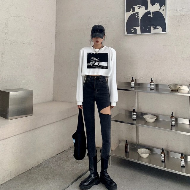 thigh cut skinny pants