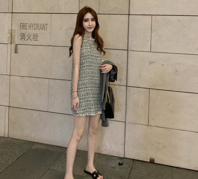 ツイード ワンピース ミニワンピ ノースリーブ 楽ちん レトロ カジュアル キレイめ 時短コーデ 大人カジュアル レディース ワンピース フリーサイズ Lalas