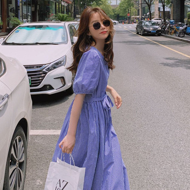 ワンピース ギンガムチェック ロング丈 パフスリーブ ガーリー フェミニン ママコーデ デート お出かけ Mh2225 Valentina210