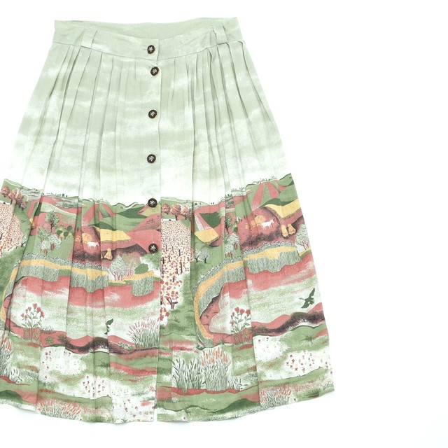 Vintage scenery pattern rayon skirt