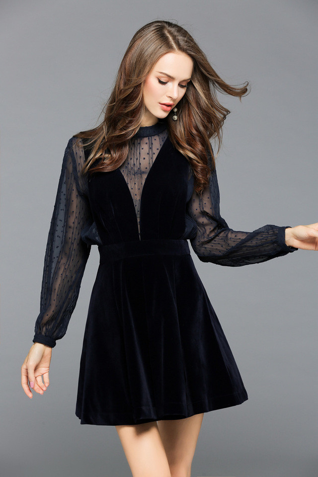 パーティードレス 大きいサイズ 膝上 結婚式 ワンピース ドレス 色っぽい 結婚式ドレス お呼ばれドレス フォーマル ワンピース ドレス 二次会 演奏会 発表会 同窓会 謝恩会 袖あり 紺 ネイビー ミニドレス 小さいサイズ 大きいサイズ Tresor