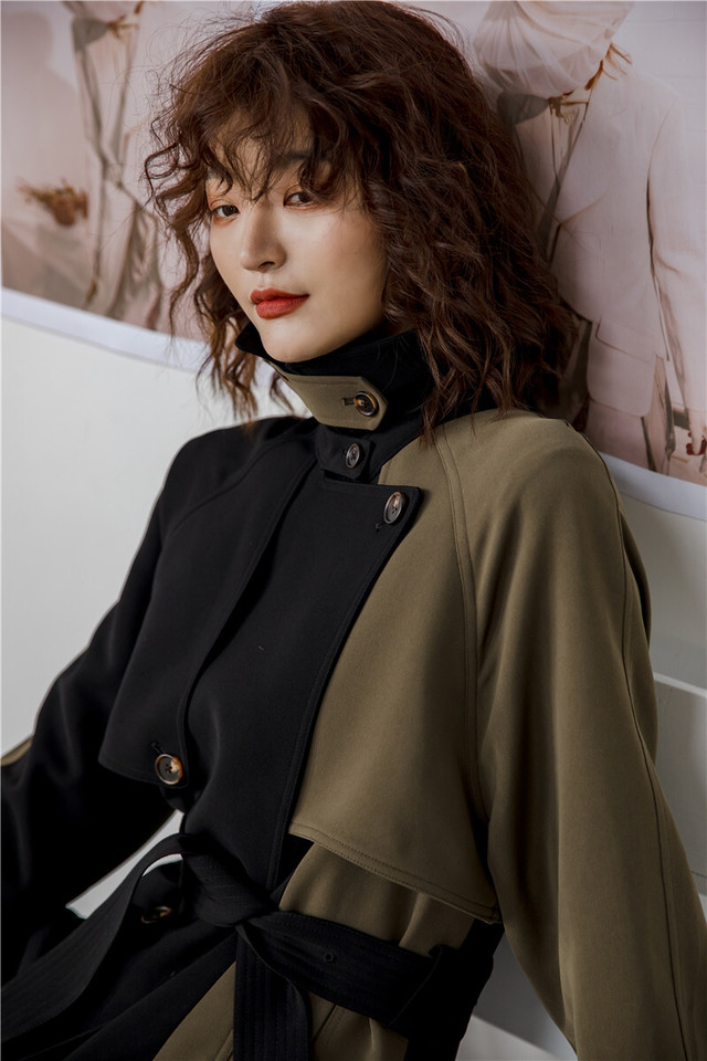 トレンチコート バイカラー ツートンカラー 襟ボタン ハイネック ネックベルト ウエストベルト 無地 オシャレ シック 個性的 袖ベルト アウター ロング ミディアム ボンディング 大人 クール 秋 冬 レディース 女性 つらら商店