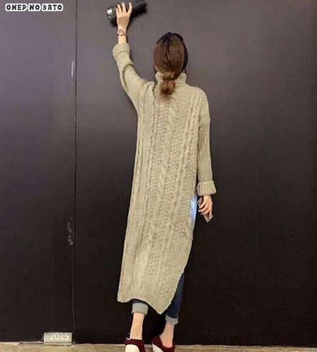 レディースワンピース ロング丈 長袖 ワンピ ワンピース タートルネック Aライン スリット ワンピース 秋冬 Jm ワンピの里