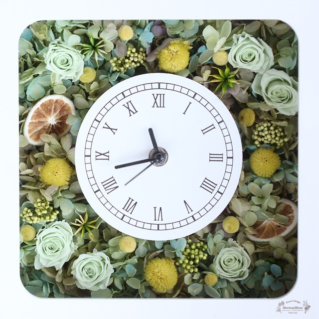 花時計 スクエアボタニカル ラッピング付き 一目惚れする花冠 リースブーケのお店 マーメイドローズ Mermaidrose