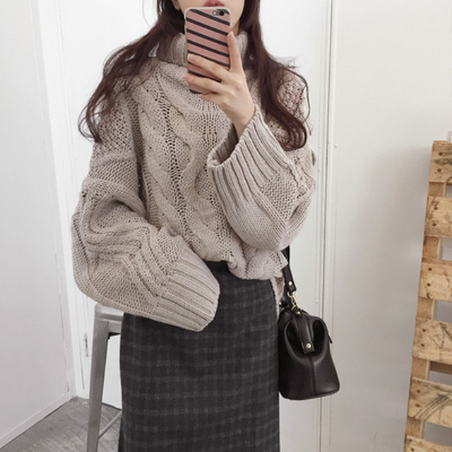 だっぽり感が可愛い タートルネック ニット セーター ボリューム袖 ドロップショルダー ケーブル編み カジュアル ゆったり だっぽり オーバーサイズ エーデルワークス Edel Works