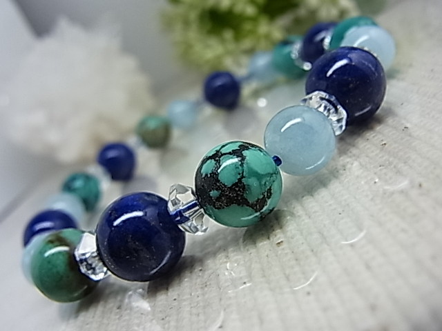 本格派ターコイズ 高品質ラピスラズリ パワーストーン ブレスレット 六芒星 天然石 メンズサイズ D48 Larimarmj