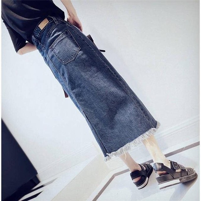 デニムスカート フリンジスカート フリンジ スカート ロング丈 厚手