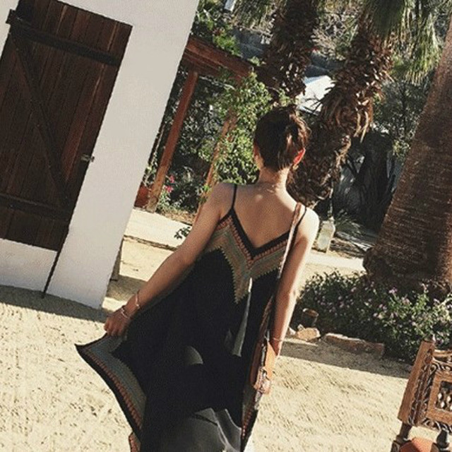 ワンピース エスニック ユニーク リゾート フレア アシンメトリー キャミワンピ 海外セレブ アジアンテイスト ミディ丈 ｖネック セリエプ