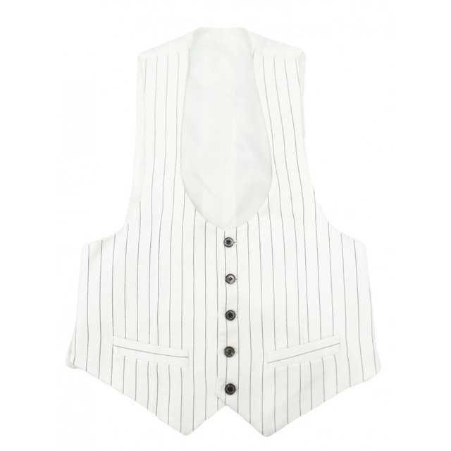 前開き 紳士服 柄 ジレベスト ウェストコート チョッキ 白 ストライプ メンズ ベスト ブランド Mサイズ Worldpeace Inc