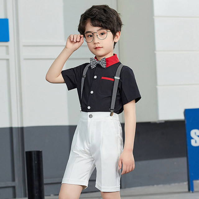 男の子 フォーマル 2点セット シャツ サロペット 夏 おしゃれ 人気 5色 90 150 Dyh海外子供用品