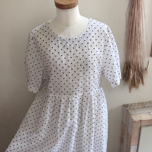 Japan Vintage 白 黒 ドット 水玉ワンピース Antique Pigmalian