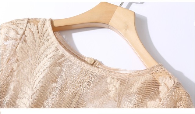 ドレス ワンピース ラウンドネック Aライン ハイウエスト シャンパンゴールド 五分袖 膝丈 エレガント S 2xl 結婚式 披露宴 二次会 パーティー デート Arroser