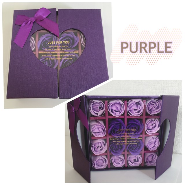 シャボンフラワー ハート窓のスクエアボックス Purple 誕生日 母の日 プレゼント 手土産 ギフト メッセージカード付 ソープフラワー Sunny Road サニーロード インテリア雑貨 手作りセットのお店