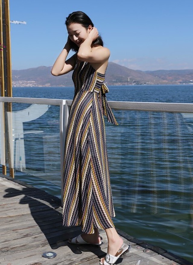 ワンピース キャミワンピース キャミワンピ レディース 春夏 リゾートワンピ リゾート 旅行 ロング丈 ストライプ バックリボン Ab1768 Valentina210