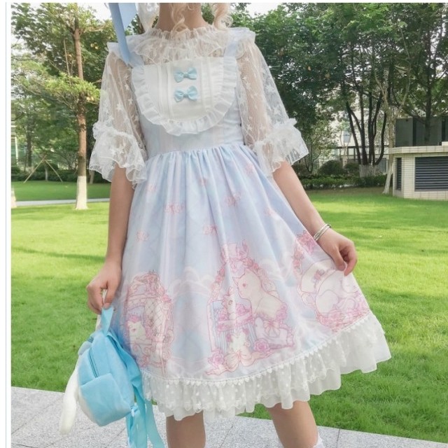 韓国 ファッション レディース ワンピース 夏 春 ワンピース レディース ロリータワンピース フリルワンピース ベルスリーブ 甘め レース Basecamp49