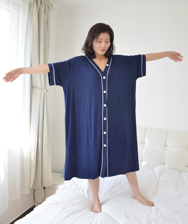 マタニティ パジャマ 前開き 無地 ルームウェア 半袖 授乳服 産前産後 入院着 ワンピース 大きいサイズ 夏 Mb0817 Mamaharuru