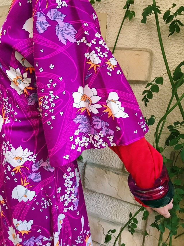 70s Purple Floral Long Dress ヴィンテージ パープル 花柄 ロング ワンピース Riyad Vintage Shop