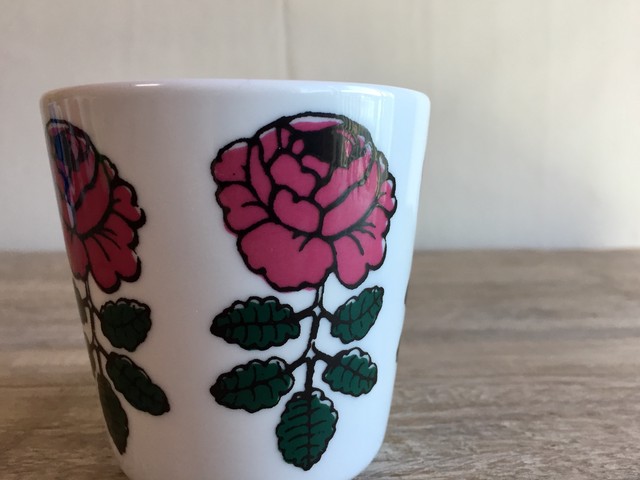 08年限定 Marimekko マリメッコ Vihkiruuse ヴィヒキルース ホワイトとローズ ラテマグ Coffee Vintage Mumrik