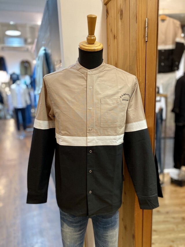 U S Boarder L S バンド Shirt バイカラー By Color ライン 切替 シャツ ベージュ Beige メンズ U S Boarder Mio