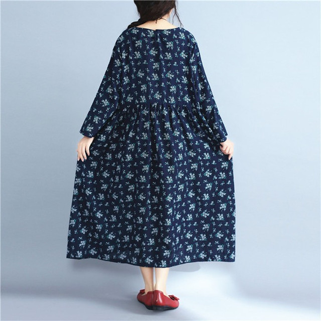 マキシワンピース ロング ワンピース 長袖 レディース マキシワンピ 花柄 マキシワンピ 体型カバー ロングワンピース 綿麻混 着痩せ ゆったり 秋 ワンピースty594 Bianka