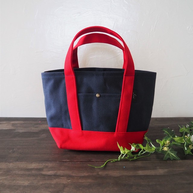 カラー帆布のトートバッグs ネイビー 赤 Sui
