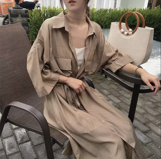 お取り寄せ商品 ワンピース アウター 2way シャツワンピ リボン 5分丈 レディース 夏 春 秋 韓国 Candy Melts