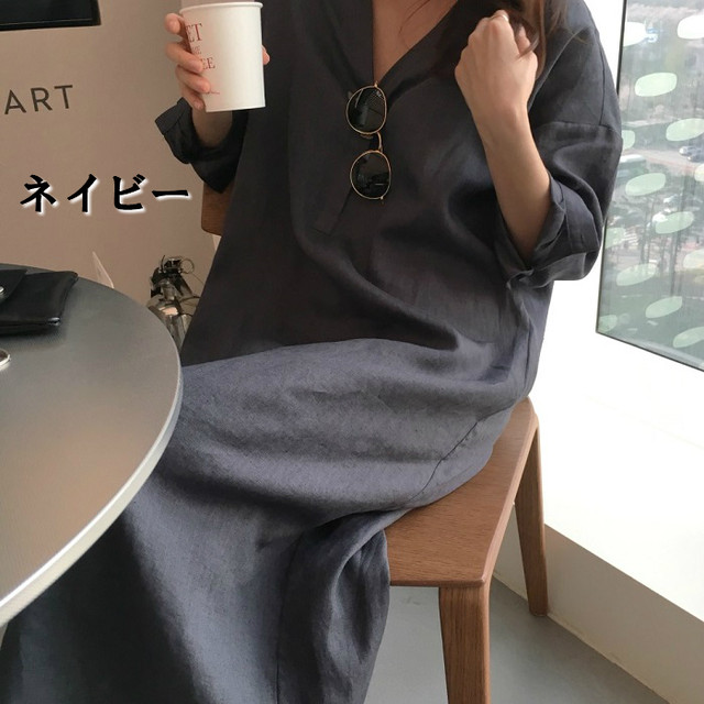 翌日発送 送料無料 Vネック ロング シャツ 七分袖 ワンピース 春 韓国 Tyk Mapoche マポッシュ Base店