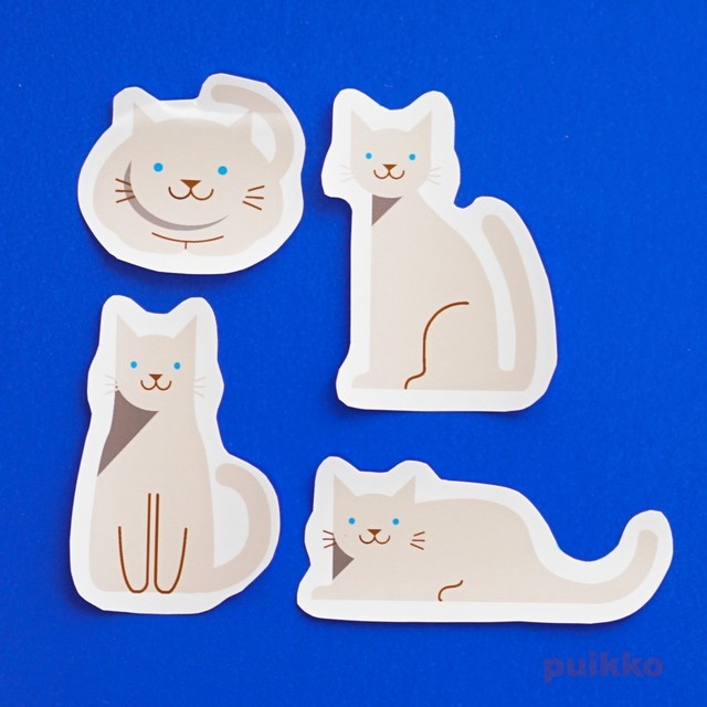 マグネットシール 猫イラスト 4枚セット Puikko